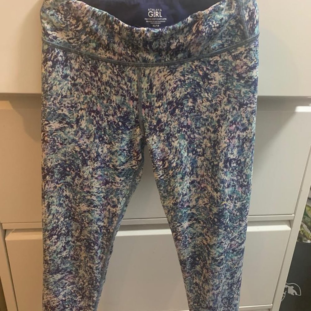 Athleta printed chit chat capri leggings size 14